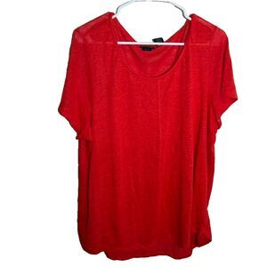 Tahari T-Shirt Women's 1X Round Neck 100% Linen Short Sleeve Sheer Top Shirt